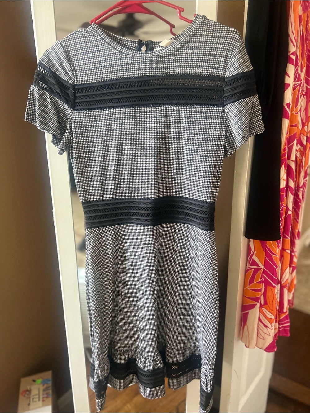 MICHAEL Michael Kors Black and White Houndstooth Midi Dress
